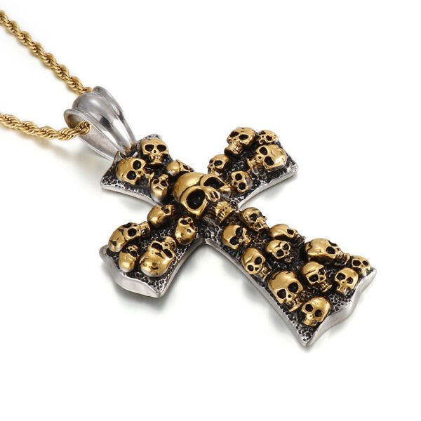 Stainless Steel Cross Shelf Skull Pendant Necklace