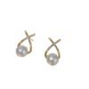 Simple Geometric Women's Fine Diamond Pearl Stud Earrings
