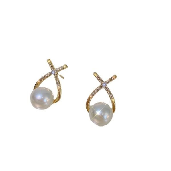 Simple Geometric Women's Fine Diamond Pearl Stud Earrings