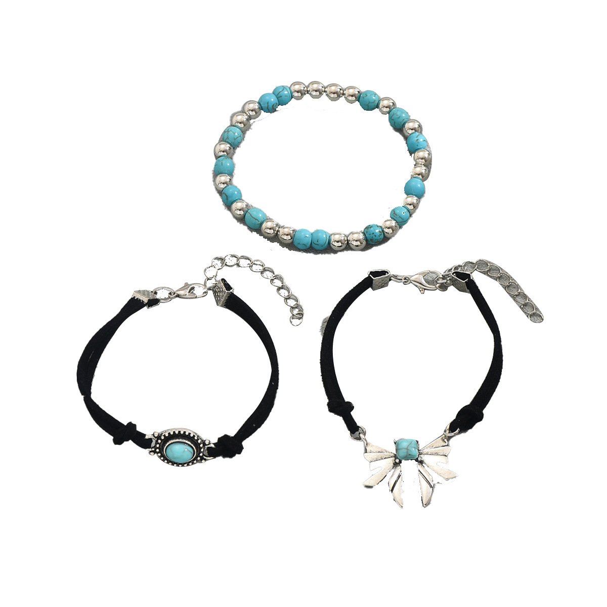 O1CN01BWfSjY1TX82JIpnrz_2208880022391-0-cib.jpg Geometric Butterfly Turquoise Design Bracelet Three-piece Set