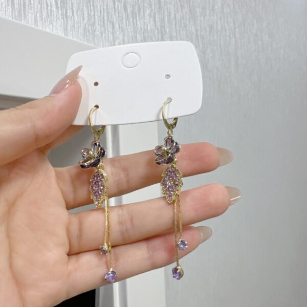 New Purple Delicate Flower Leaf Tassel Earrings