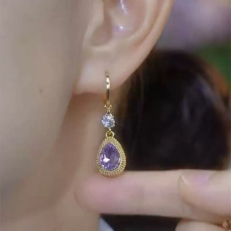 Fashion Purple Droplet Zircon Durian Earrings For Women