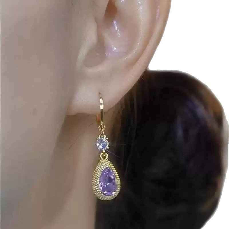 Fashion Purple Droplet Zircon Durian Earrings For Women