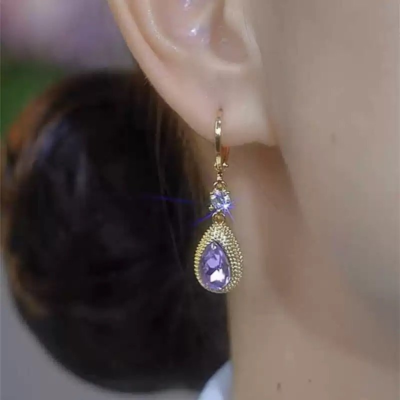 Fashion Purple Droplet Zircon Durian Earrings For Women