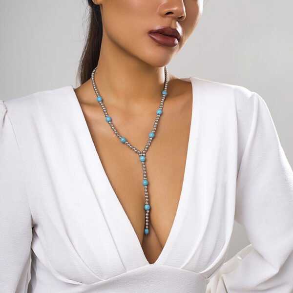 Vacation Style Vintage Turquoise Beaded Clavicle Necklace