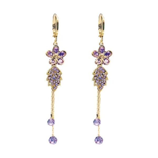 New Purple Delicate Flower Leaf Tassel Earrings