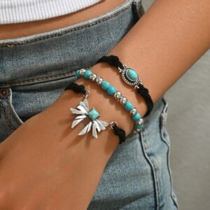 Geometric Butterfly Turquoise Design Bracelet Three-piece Set