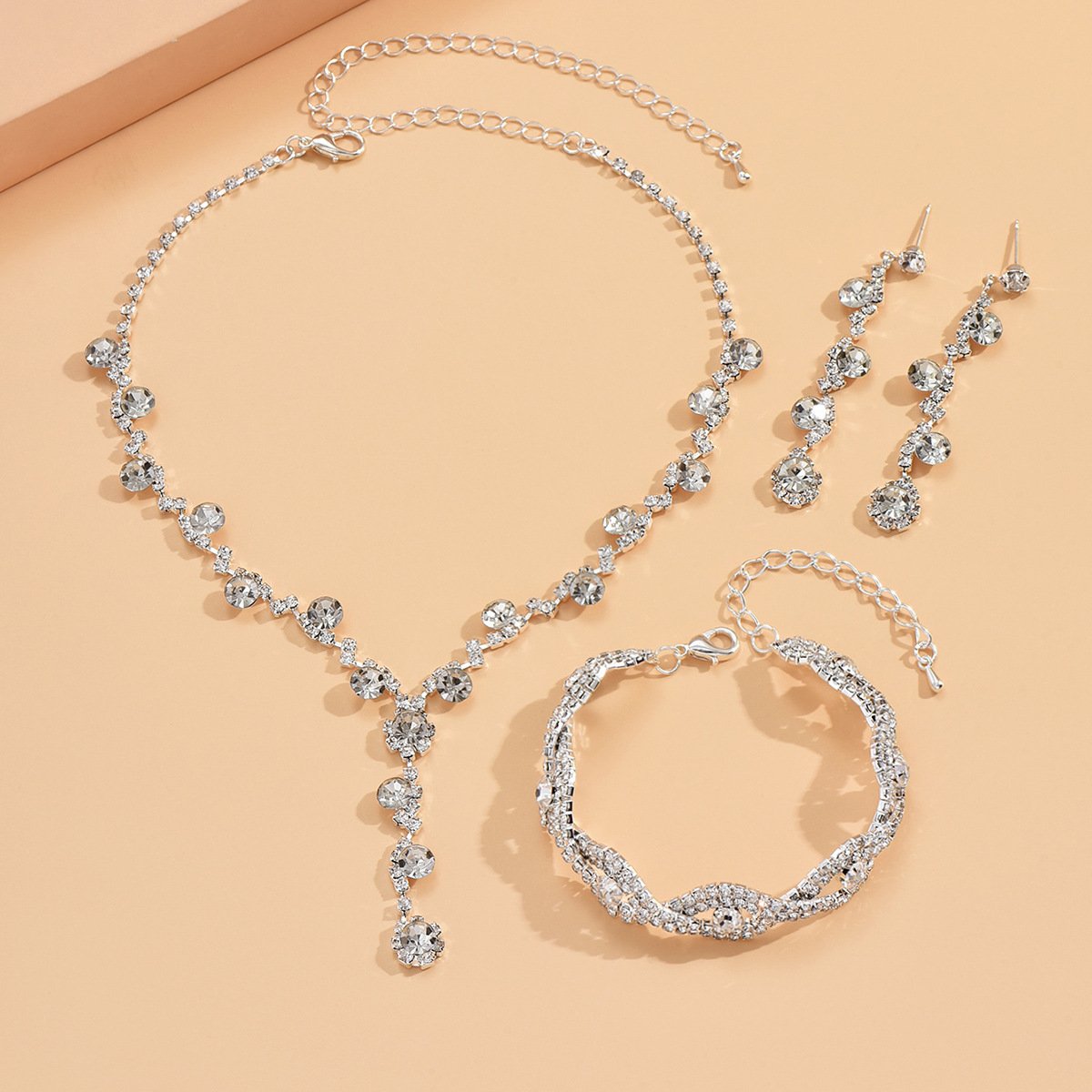Fashion Crystal Necklace Ear Stud Bracelet Jewelry Accessories
