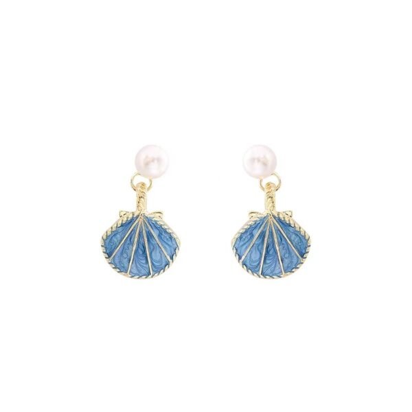 Blue Two Wearing Methods Shell Pearl Earrings