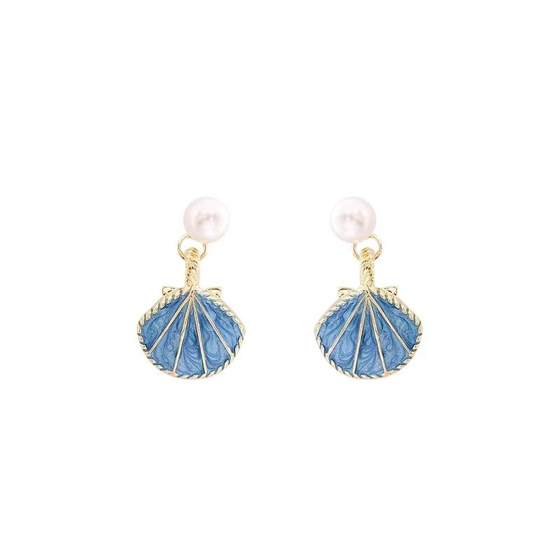 Blue Two Wearing Methods Shell Pearl Earrings