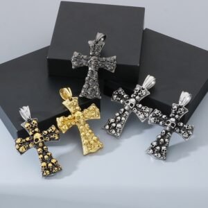 Stainless Steel Cross Shelf Skull Pendant Necklace