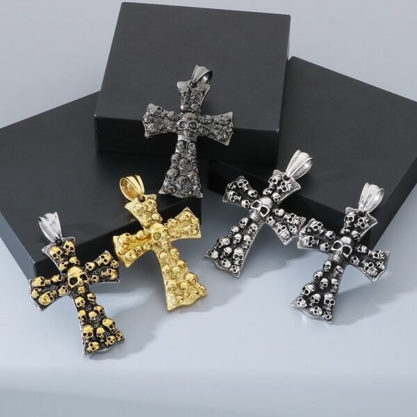 Stainless Steel Cross Shelf Skull Pendant Necklace