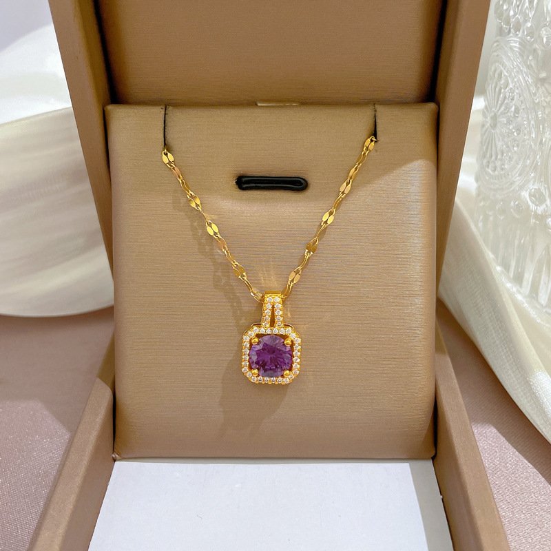 Women's Korean Fashion Square Diamond Necklace