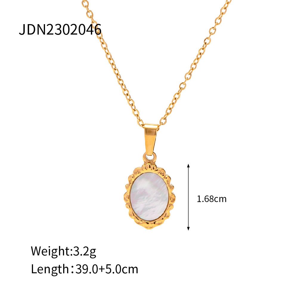 b21aaa40-c3af-48ab-bbed-9af82a64fbbb.jpg INS Popular Irregular Lava Shell Stainless Steel Oval Pendant Necklace