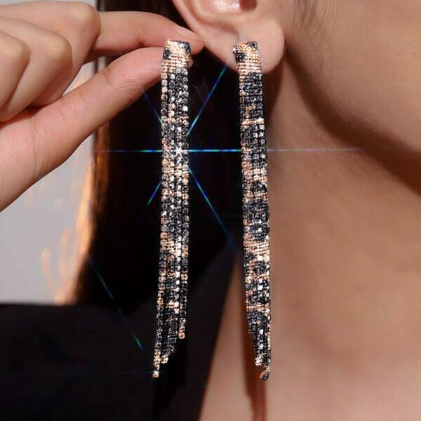 b2b749d9-73cf-47b2-85f0-dac26050aa5e.jpg High-grade Diamond-embedded Multi-row Silver Needle Long Fringe Pendant Earrings