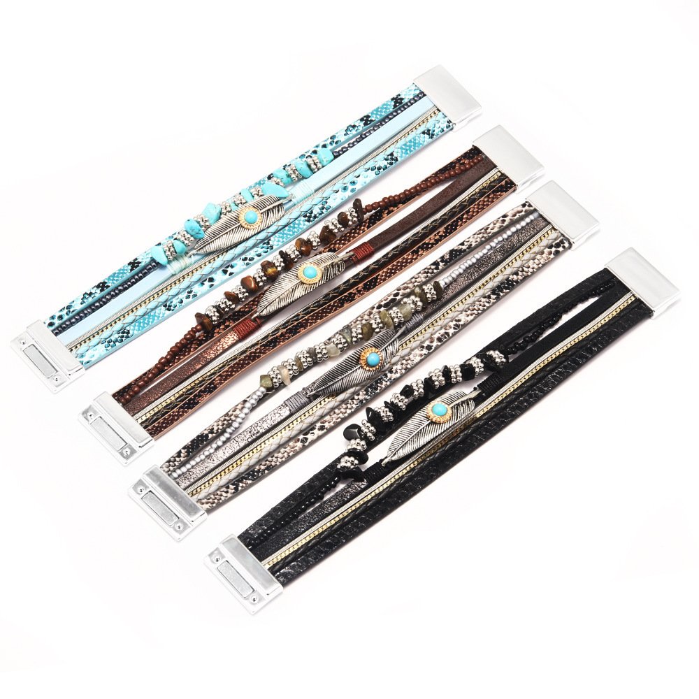 Women's Vintage Feather Bracelet Trendy Unique Turquoise