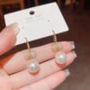 Japanese And Korean Exquisite Fashion Shining Micro Inlaid Zircon Bow Pearl Ear Hook