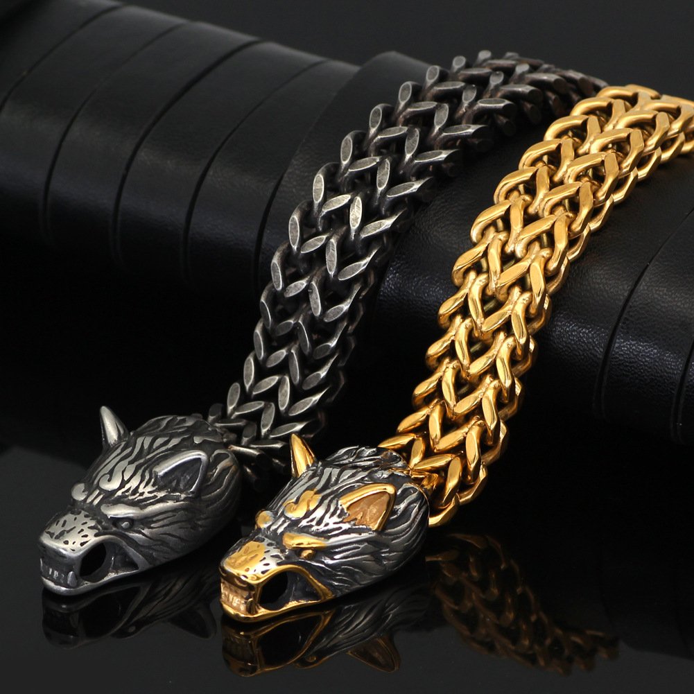 Hip-hop Style Domineering Wolf Head Stainless Steel Men's Bracelet