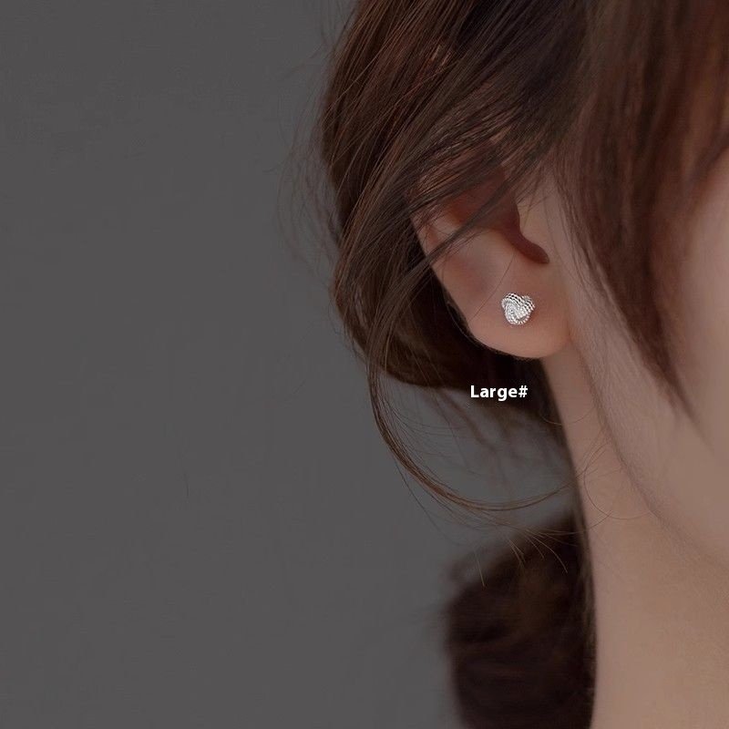 Silver Needle Ruyi Knot Stud Earrings Female Screw Tightening Buckle