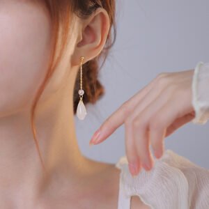 Flowers Hetian Jade Earrings Sterling Silver Long Earrings High Sense Ear Rings