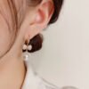 Japanese And Korean Exquisite Fashion Shining Micro Inlaid Zircon Bow Pearl Ear Hook