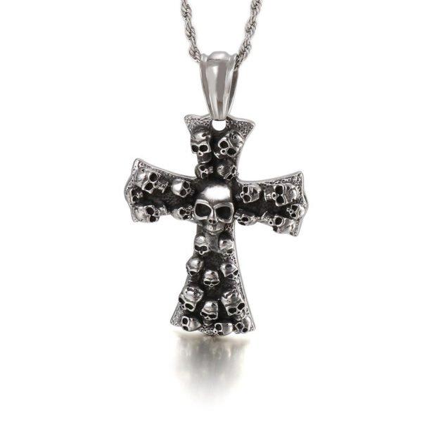 Stainless Steel Cross Shelf Skull Pendant Necklace