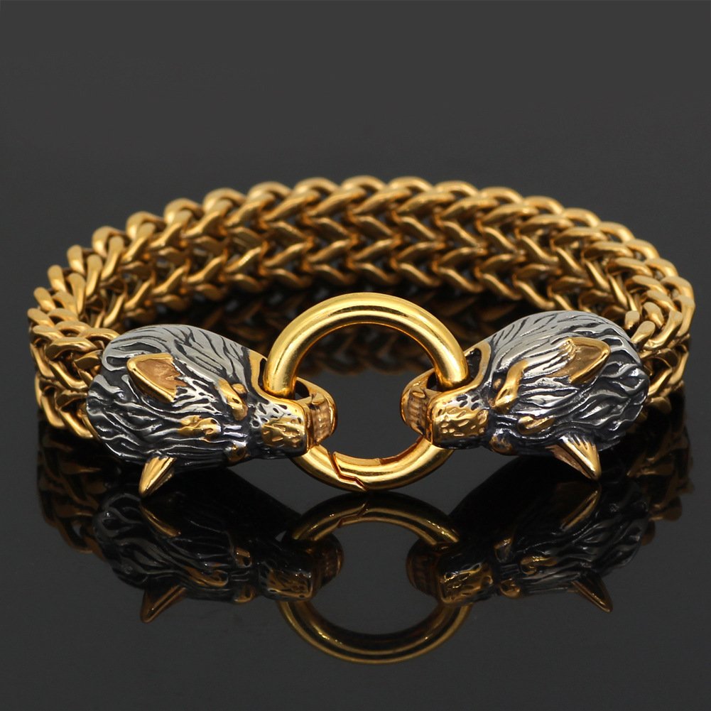 Hip-hop Style Domineering Wolf Head Stainless Steel Men's Bracelet