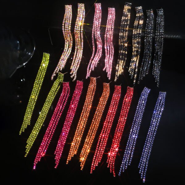 fc90ba3f-351f-4169-a99c-df21eea85baf.jpg High-grade Diamond-embedded Multi-row Silver Needle Long Fringe Pendant Earrings