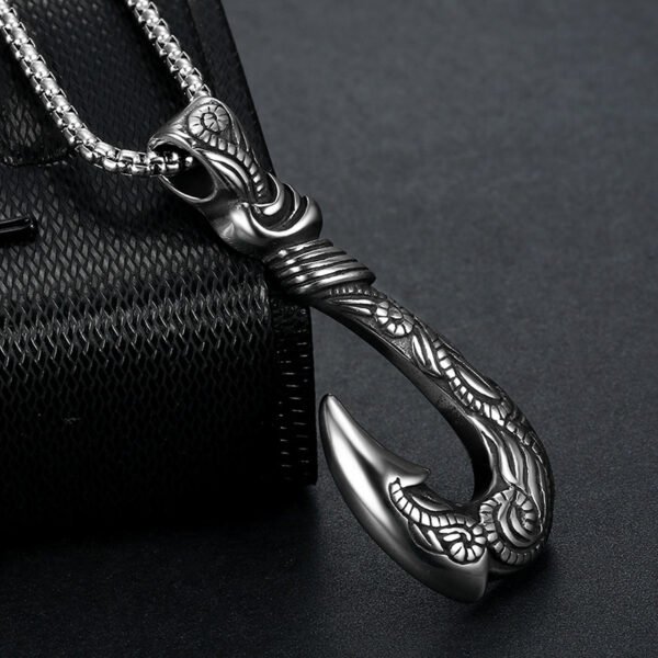 fdf00205-1414-485b-a112-f4778bfad8f4.jpg Vintage Stainless Steel Ocean Romance Fish Hook Titanium Steel Pendant
