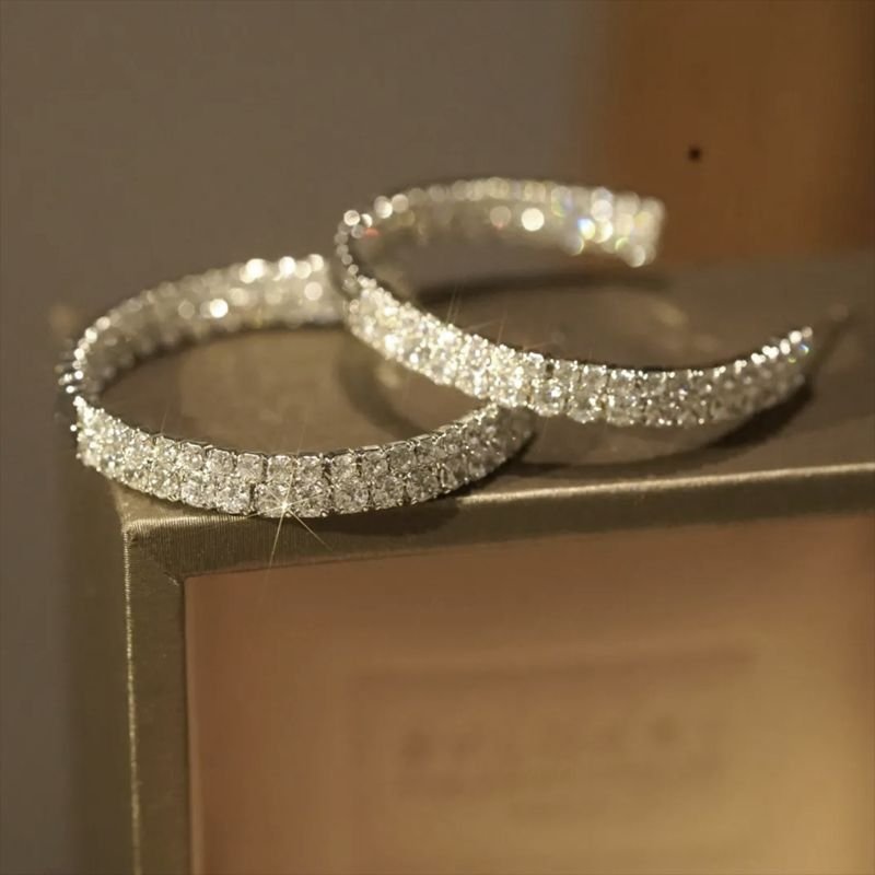 Elegant Diamond-set Silver Large Earrings