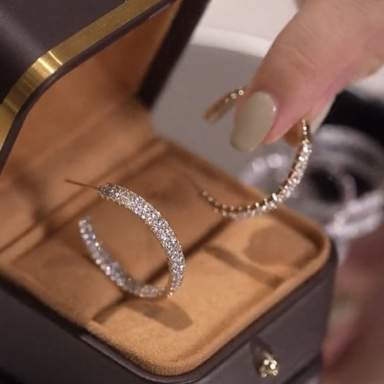 Elegant Diamond-set Silver Large Earrings