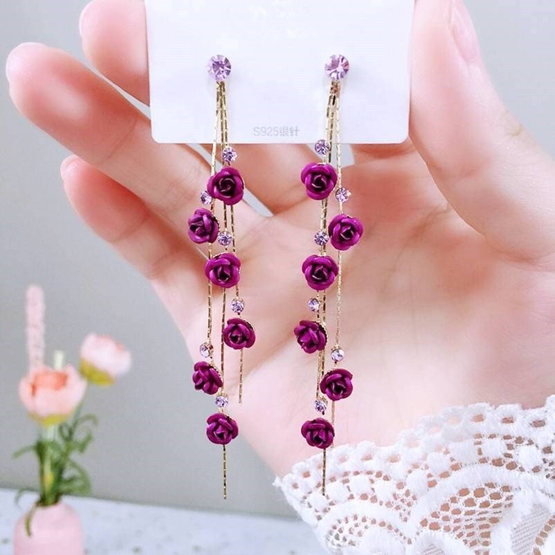 9246663652864.jpg Temperament Long Tassel Earrings Rose Earrings Women