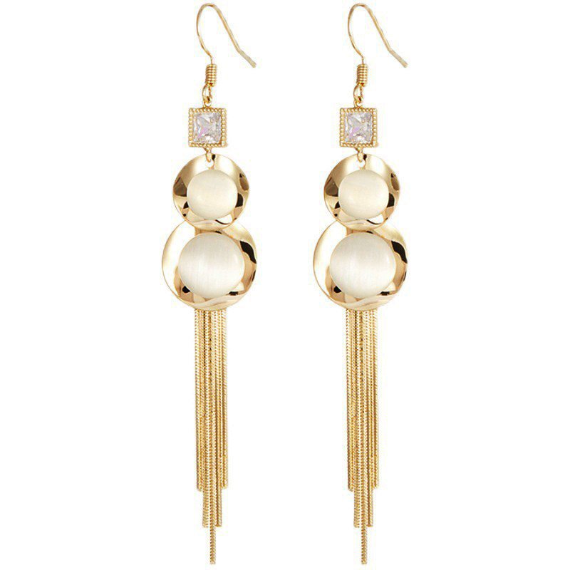 Light luxury cat's eye gourd tassel long earrings