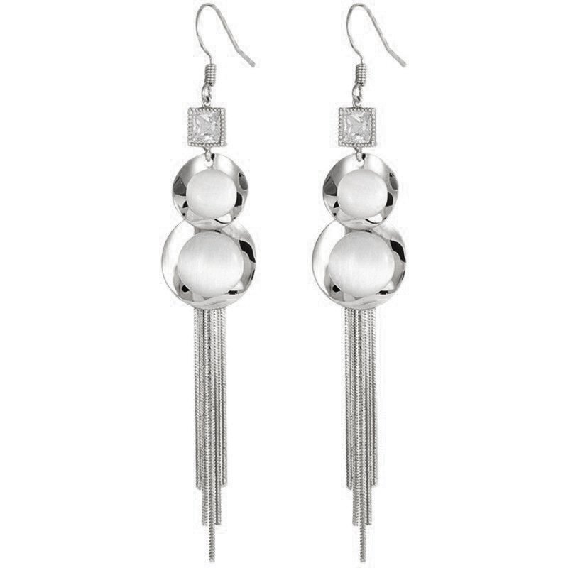 Light luxury cat's eye gourd tassel long earrings